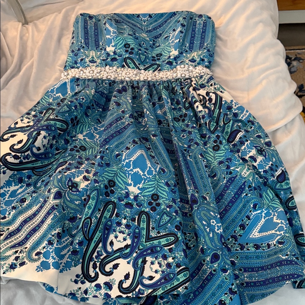 Badgley Mischka Teal and Navy Dress